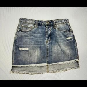 NWT Band of Gypsies Distressed Denim Mini Skirt With Frayed Hem Size 28